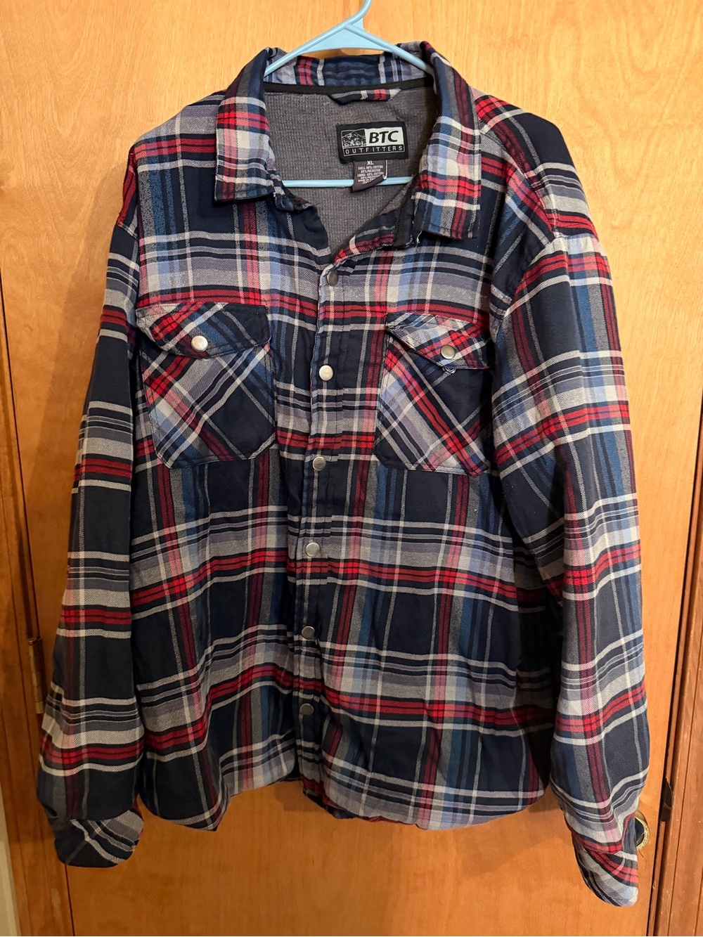 BTC Outfitters Men's Navy Red Plaid Flannel Shirt